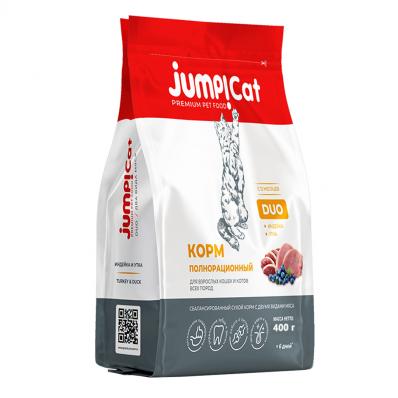 Jump!Cat Duo сухой корм для взрослых кошек и котов два вида мяса индейка, утка 0,4 кг