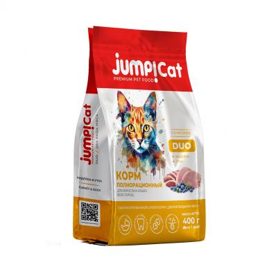 Jump!Cat Duo сухой корм для взрослых кошек и котов два вида мяса индейка, утка 0,4 кг