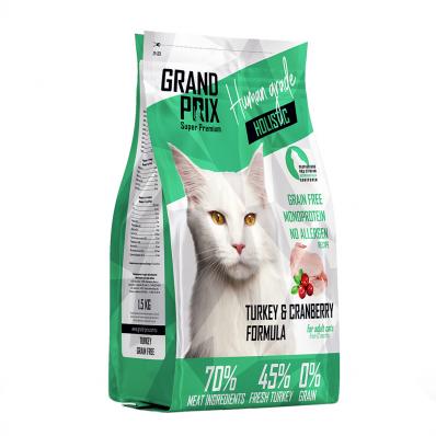 GRAND PRIX Holistic  сухой корм для взрослых кошек и котов с индейкой и клюквой 1,5 кг