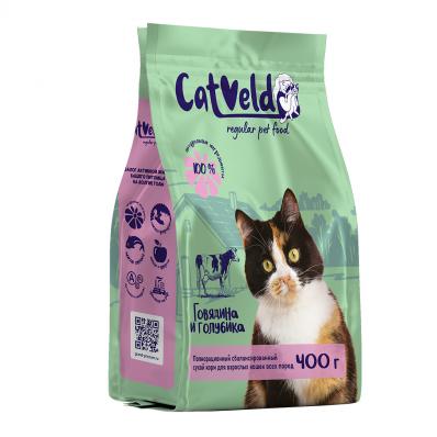 CatVeld сухой корм  для взрослых кошек, с говядиной и голубикой 0,4 кг.